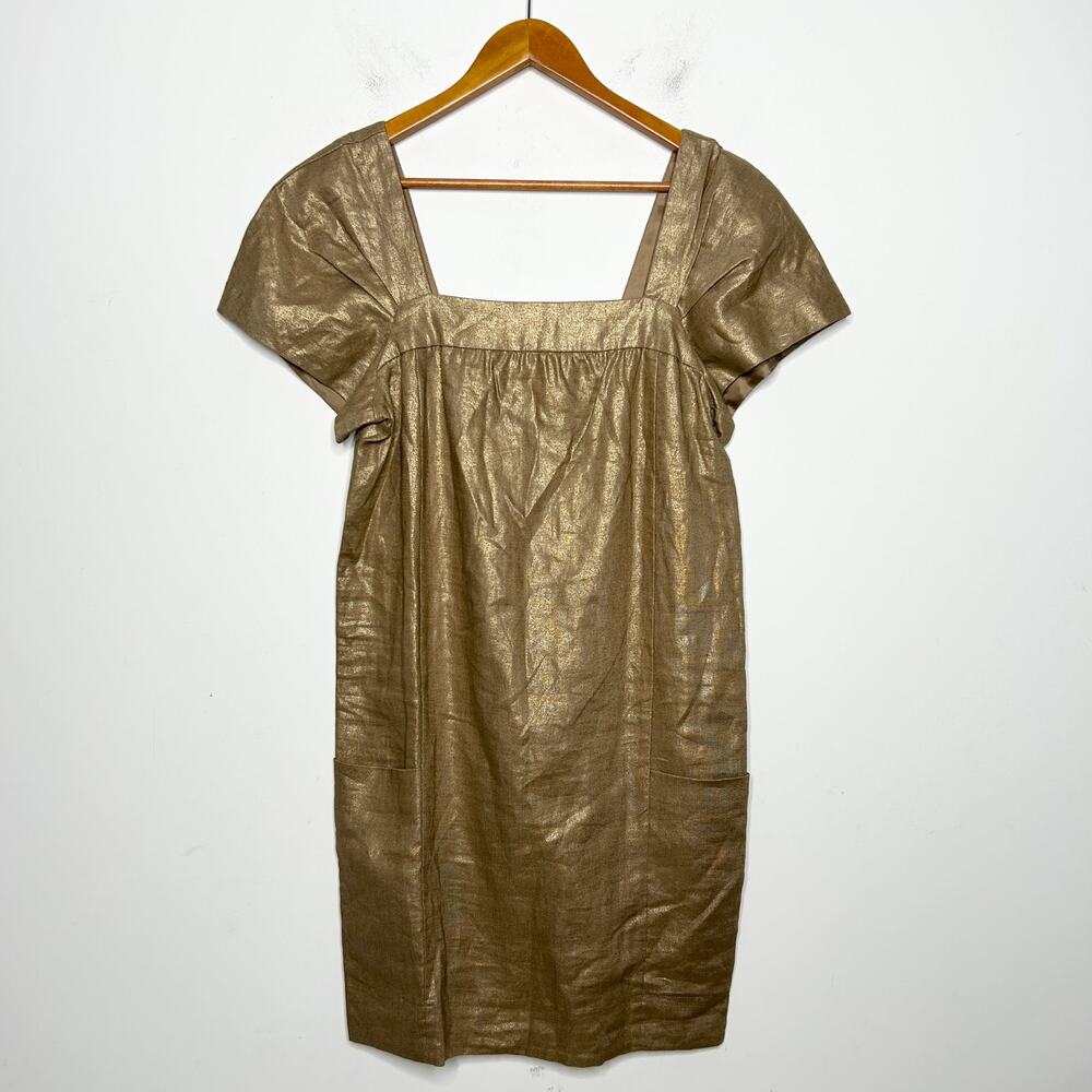 TAYLOR Linen Gold Dress Womens 12 Christmas Holiday Special Occasion New Years